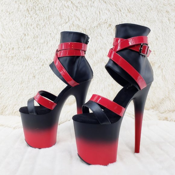 Flamingo 80015 Red Black 2 tone 8" High Heel Closed Back Platform Pole Shoes - Picture 11 of 15